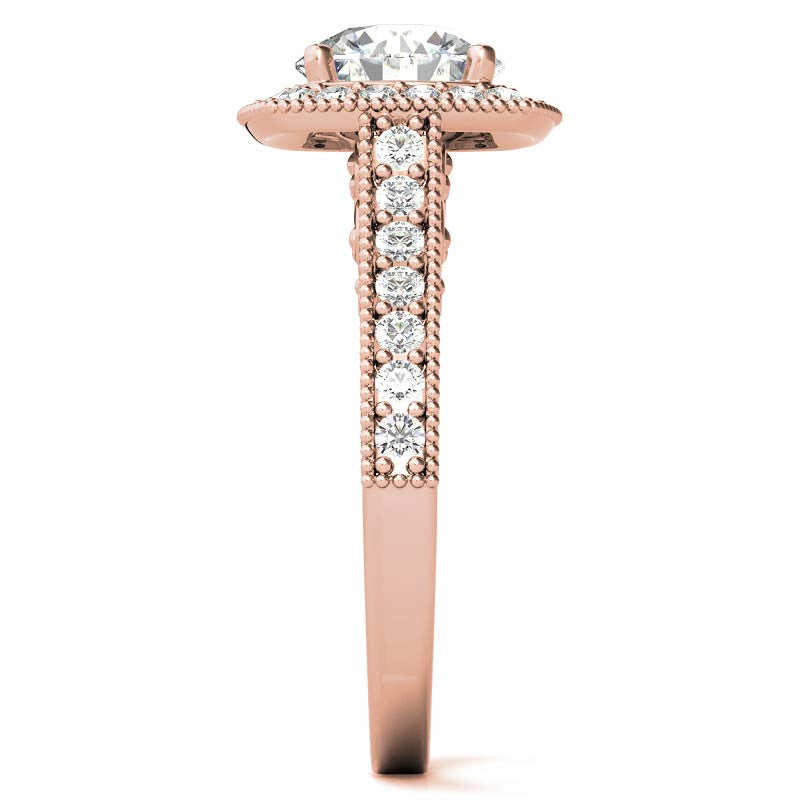 Round Scroll Cushion Halo Moissanite Engagement Ring