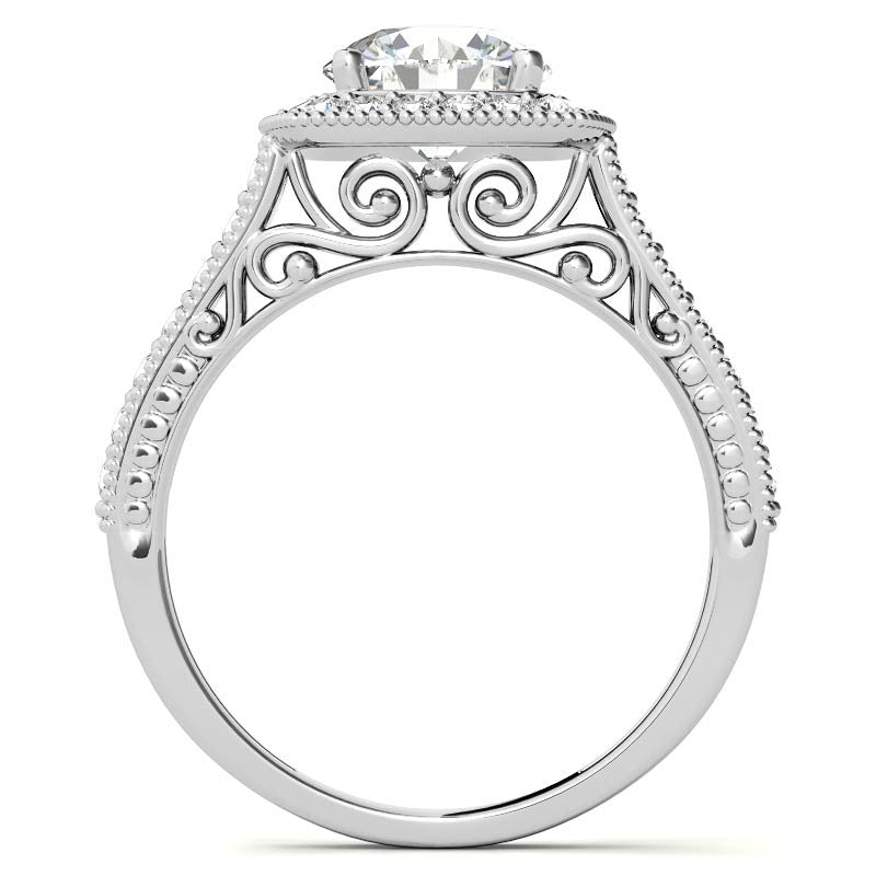 Round Scroll Cushion Halo Moissanite Engagement Ring