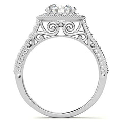 Round Scroll Cushion Halo Moissanite Engagement Ring