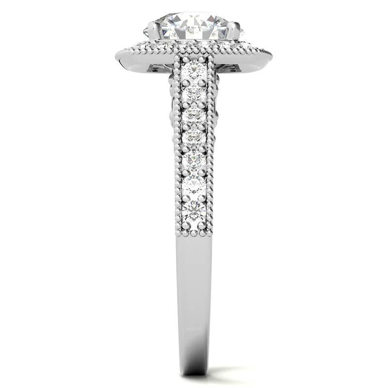 Round Scroll Cushion Halo Moissanite Engagement Ring