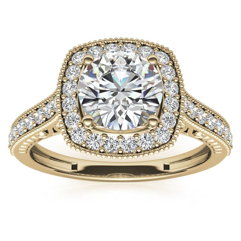 Round Scroll Cushion Halo Moissanite Engagement Ring