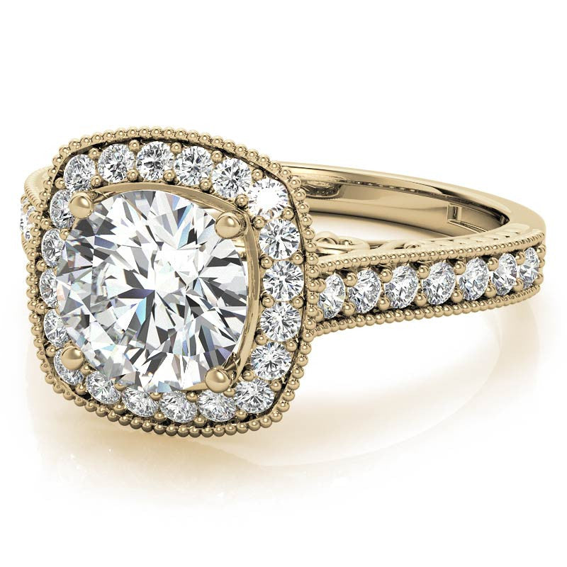 Round Scroll Cushion Halo Moissanite Engagement Ring