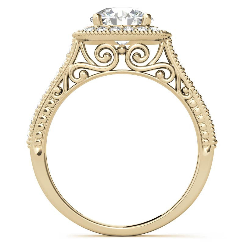 Round Scroll Cushion Halo Moissanite Engagement Ring