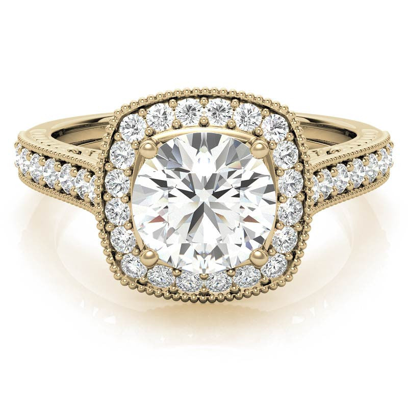 Round Scroll Cushion Halo Moissanite Engagement Ring