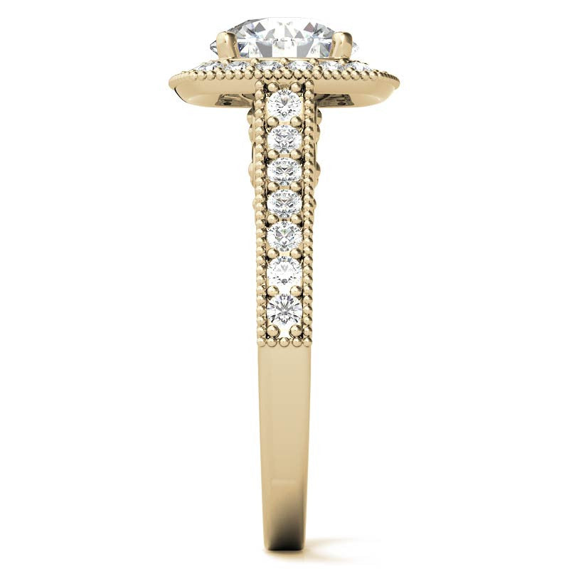 Round Scroll Cushion Halo Moissanite Engagement Ring
