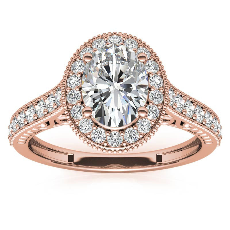 Oval Scroll Halo Moissanite Engagement Ring