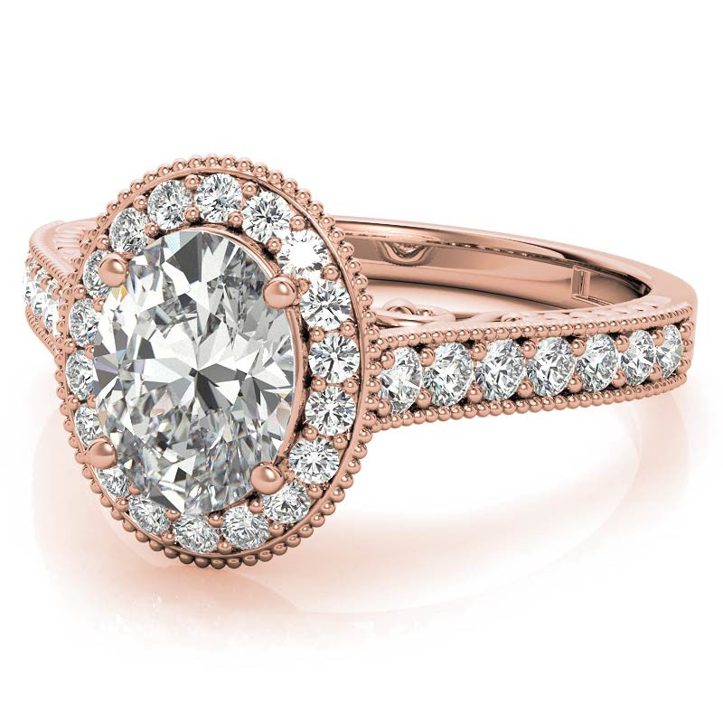 Oval Scroll Halo Moissanite Engagement Ring