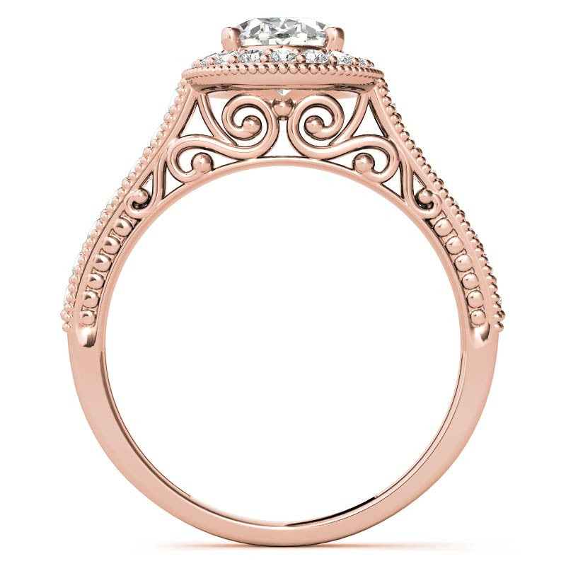 Oval Scroll Halo Moissanite Engagement Ring