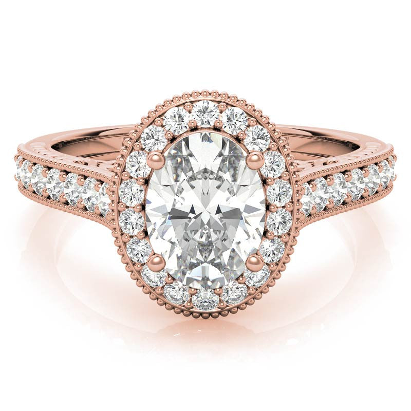 Oval Scroll Halo Moissanite Engagement Ring