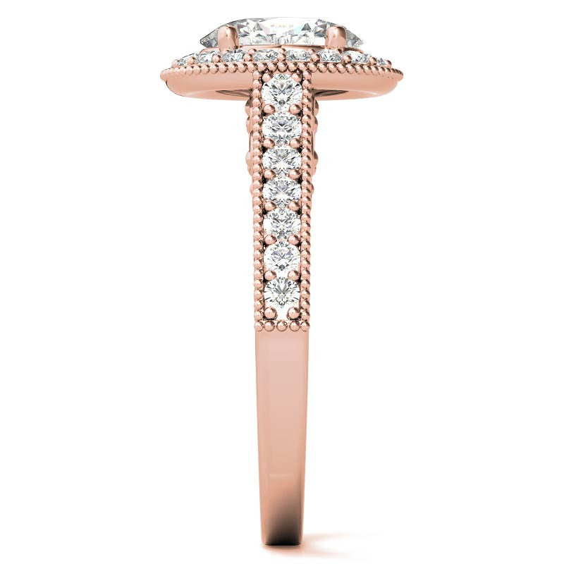 Oval Scroll Halo Moissanite Engagement Ring