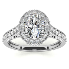 Oval Scroll Halo Moissanite Engagement Ring