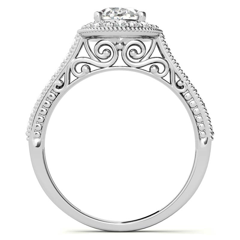 Oval Scroll Halo Moissanite Engagement Ring