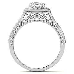 Oval Scroll Halo Moissanite Engagement Ring