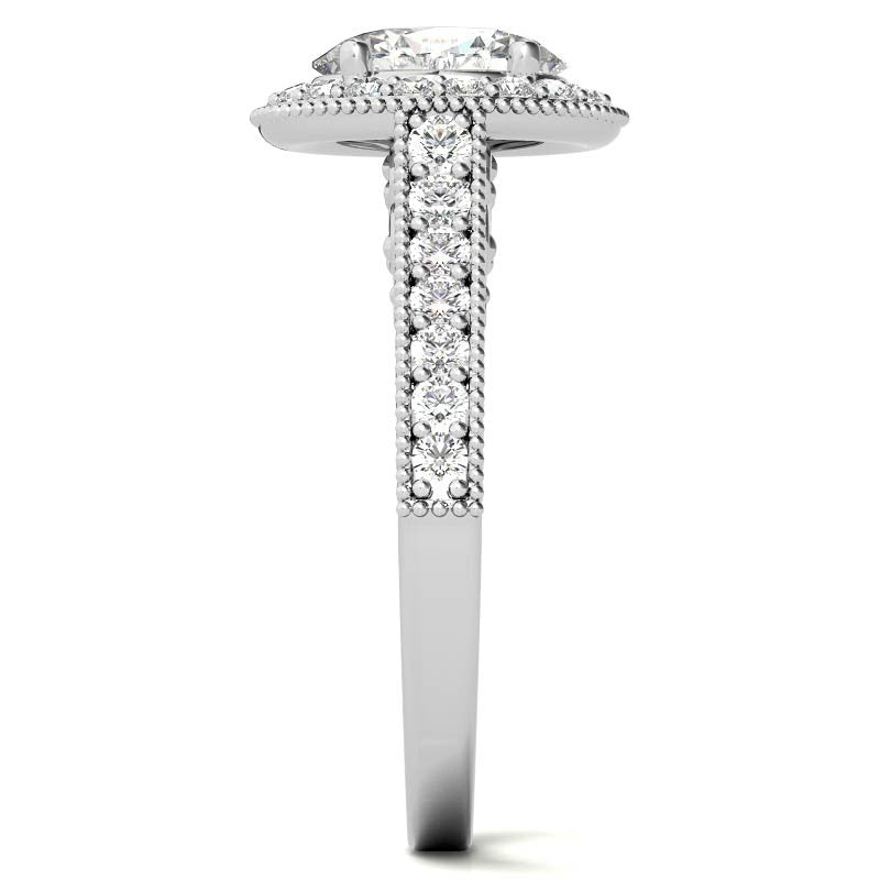 Oval Scroll Halo Moissanite Engagement Ring