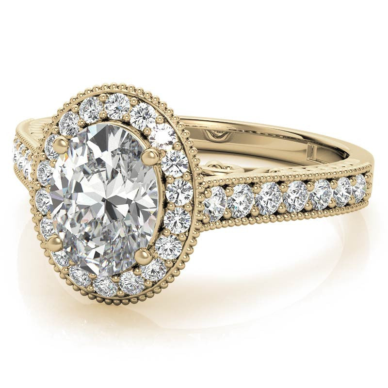 Oval Scroll Halo Moissanite Engagement Ring