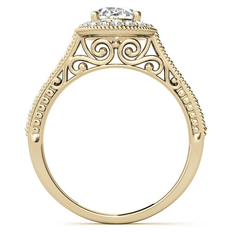Oval Scroll Halo Moissanite Engagement Ring