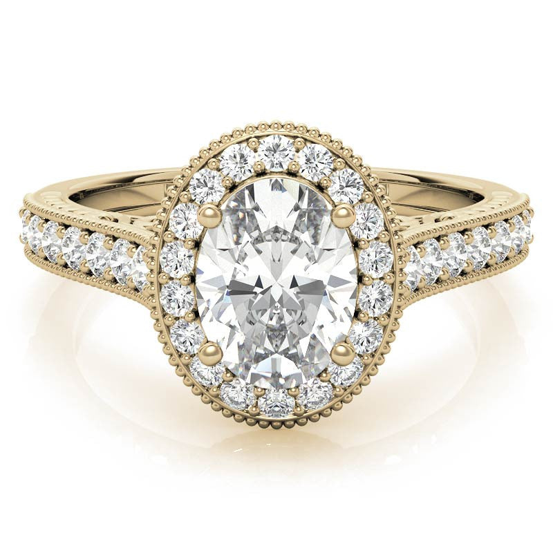 Oval Scroll Halo Moissanite Engagement Ring