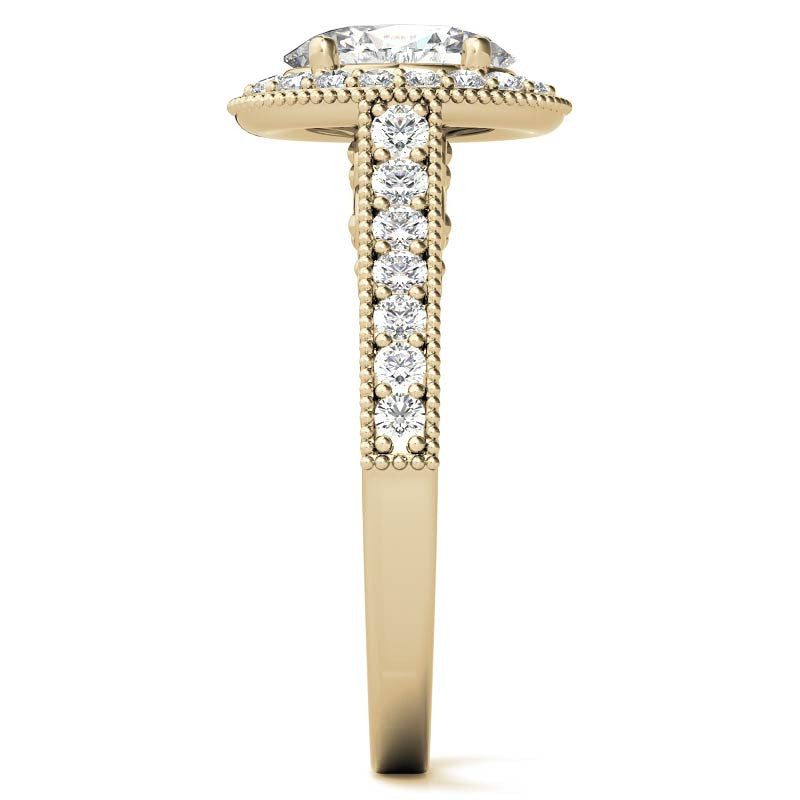 Oval Scroll Halo Moissanite Engagement Ring