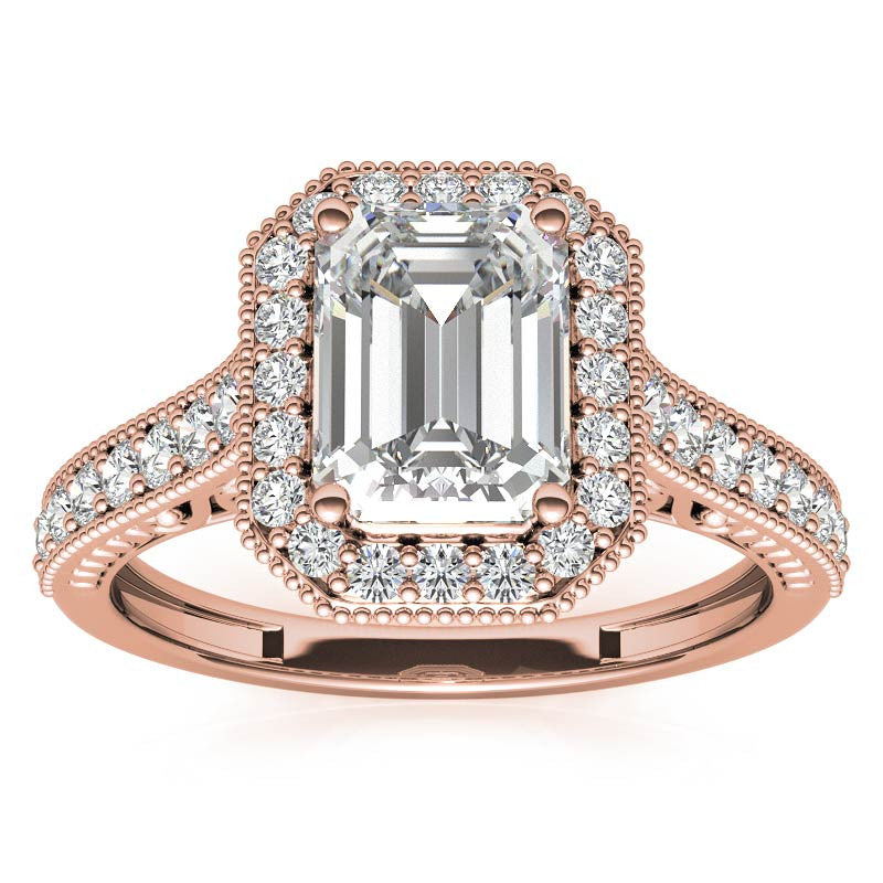 Radiant/Emerald Scroll Halo Moissanite Engagement Ring