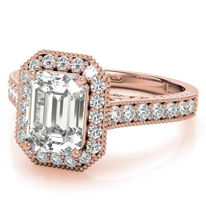 Radiant/Emerald Scroll Halo Moissanite Engagement Ring