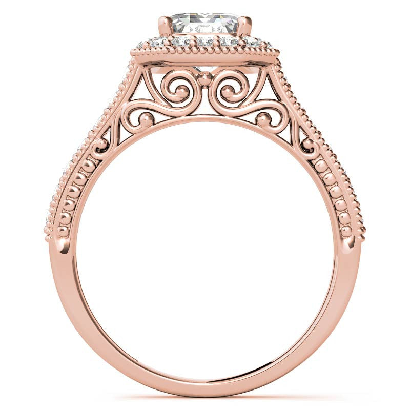 Radiant/Emerald Scroll Halo Moissanite Engagement Ring
