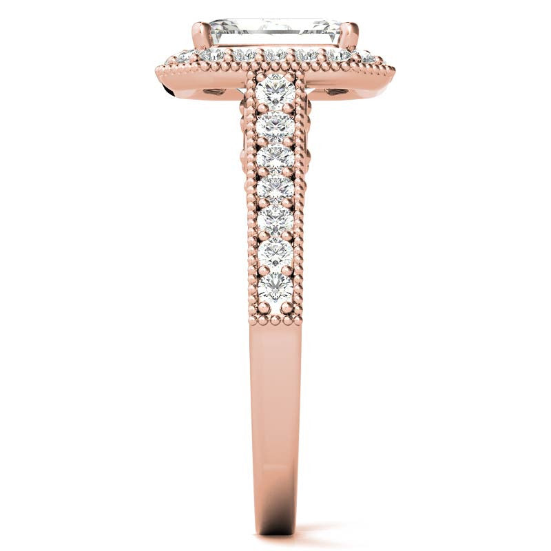 Radiant/Emerald Scroll Halo Moissanite Engagement Ring