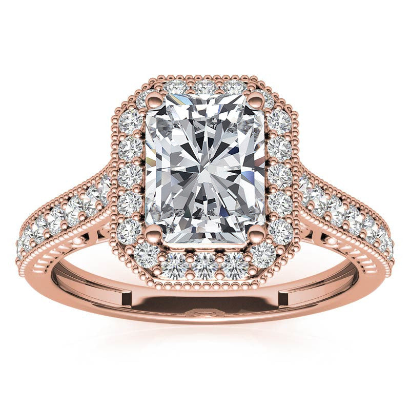 Radiant/Emerald Scroll Halo Moissanite Engagement Ring