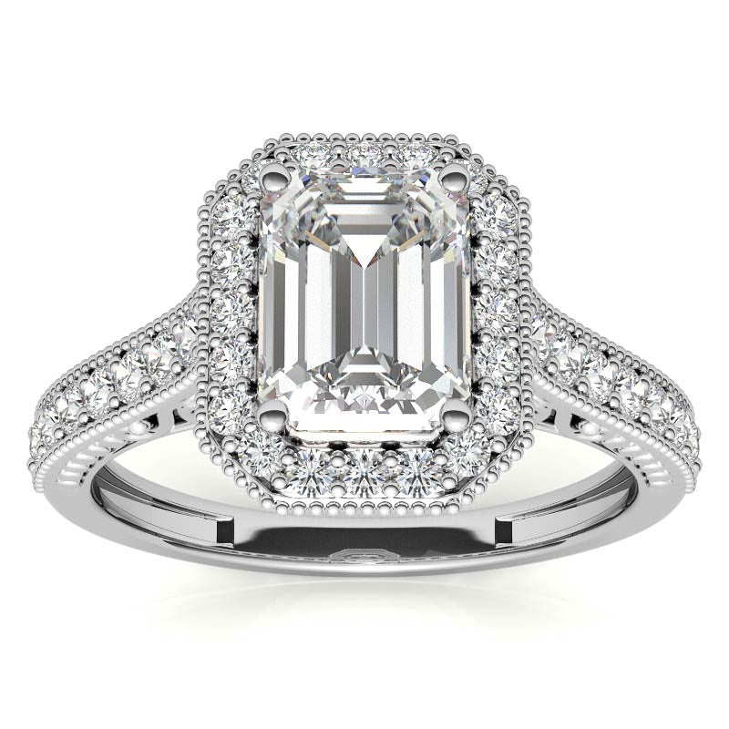 Radiant/Emerald Scroll Halo Moissanite Engagement Ring