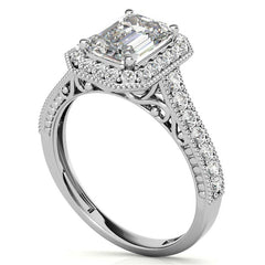 Radiant/Emerald Scroll Halo Moissanite Engagement Ring