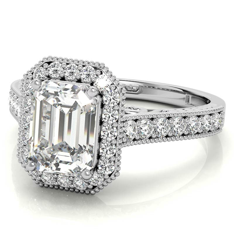 Radiant/Emerald Scroll Halo Moissanite Engagement Ring