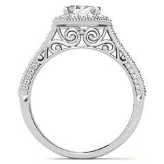 Radiant/Emerald Scroll Halo Moissanite Engagement Ring