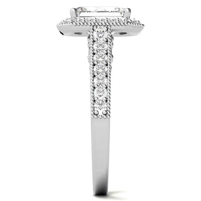 Radiant/Emerald Scroll Halo Moissanite Engagement Ring