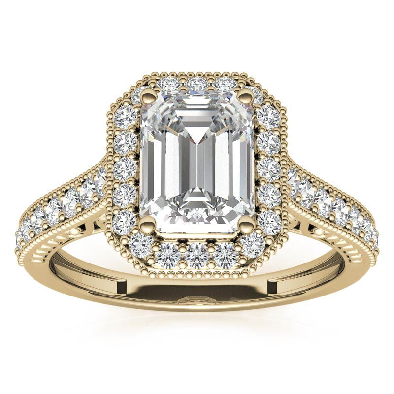 Radiant/Emerald Scroll Halo Moissanite Engagement Ring