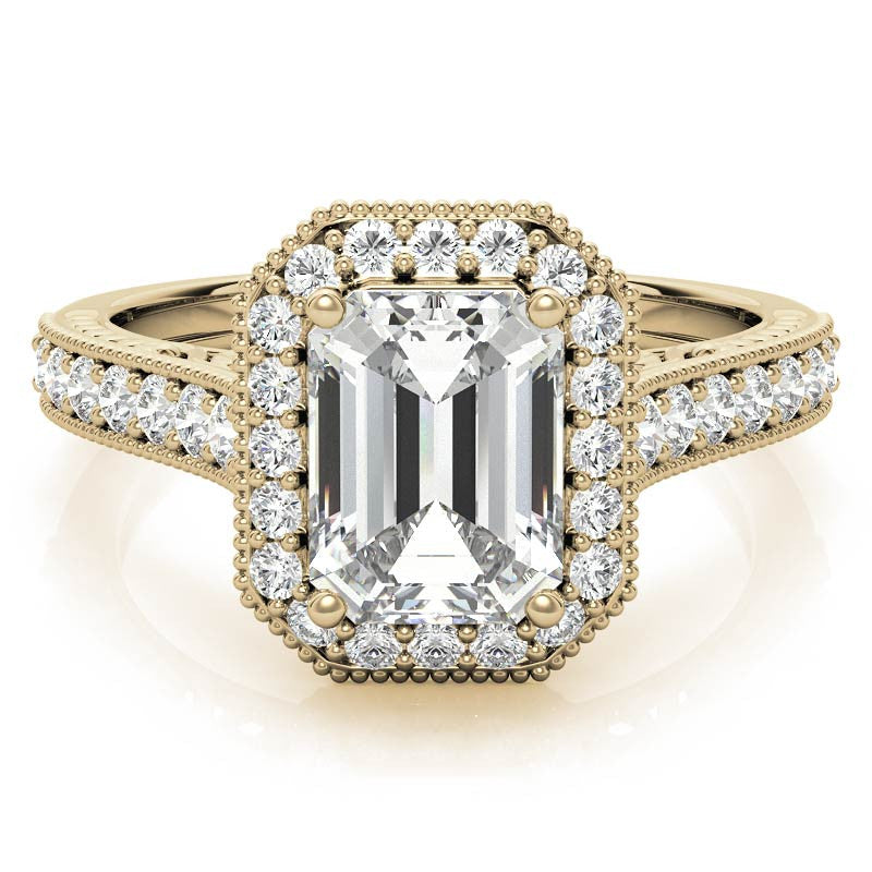 Radiant/Emerald Scroll Halo Moissanite Engagement Ring
