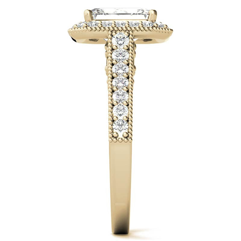 Radiant/Emerald Scroll Halo Moissanite Engagement Ring