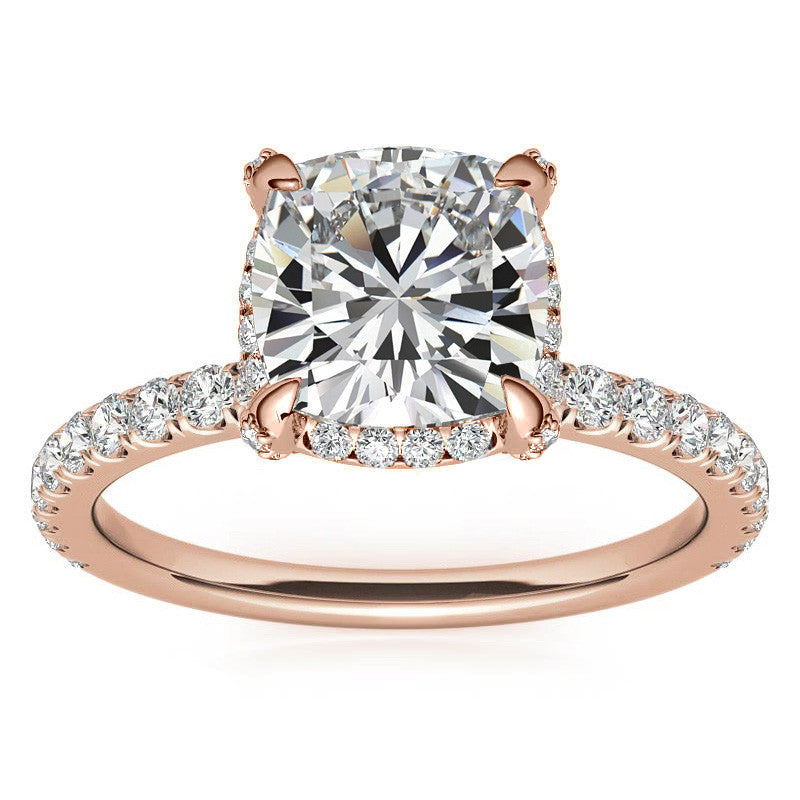 Cushion Petite Pave Style Moissanite Engagement Ring