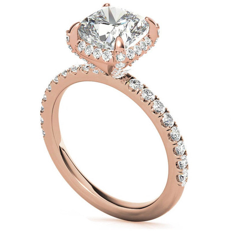 Cushion Petite Pave Style Moissanite Engagement Ring