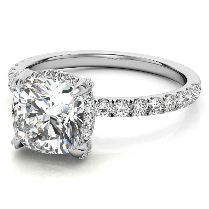 Cushion Petite Pave Style Moissanite Engagement Ring