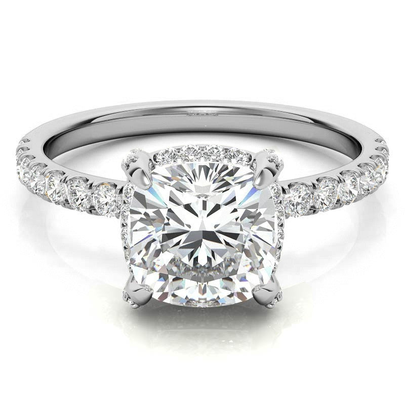 Cushion Petite Pave Style Moissanite Engagement Ring