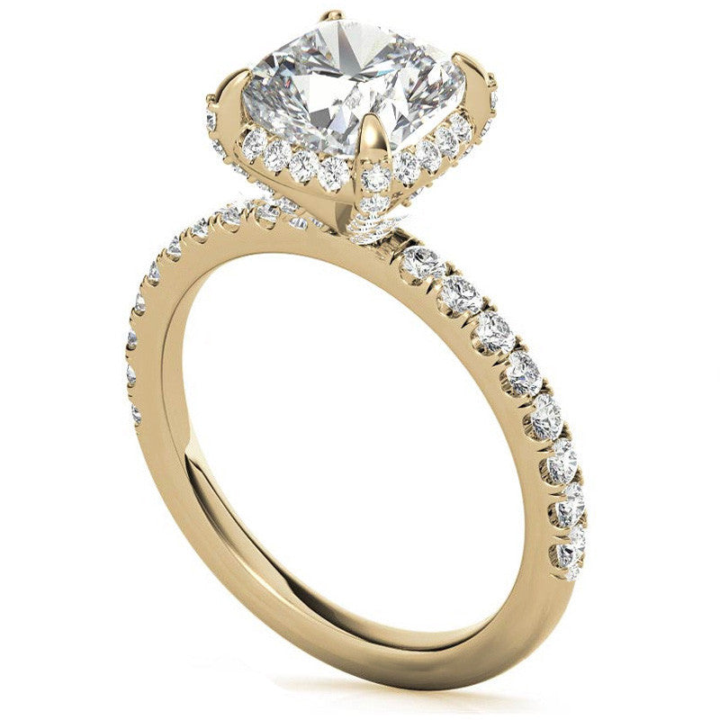 Cushion Petite Pave Style Moissanite Engagement Ring