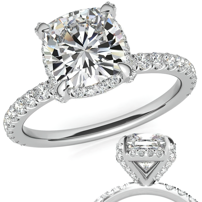 Cushion Petite Pave Style Moissanite Engagement Ring
