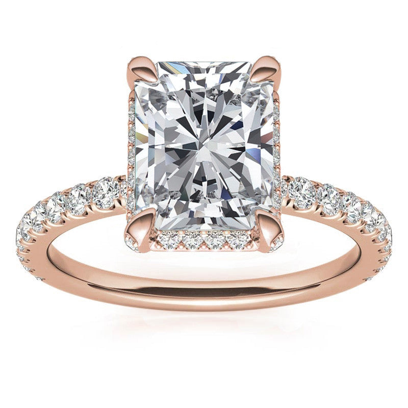 Radiant/Emerald Moissanite Petite Pave Style Engagement Ring