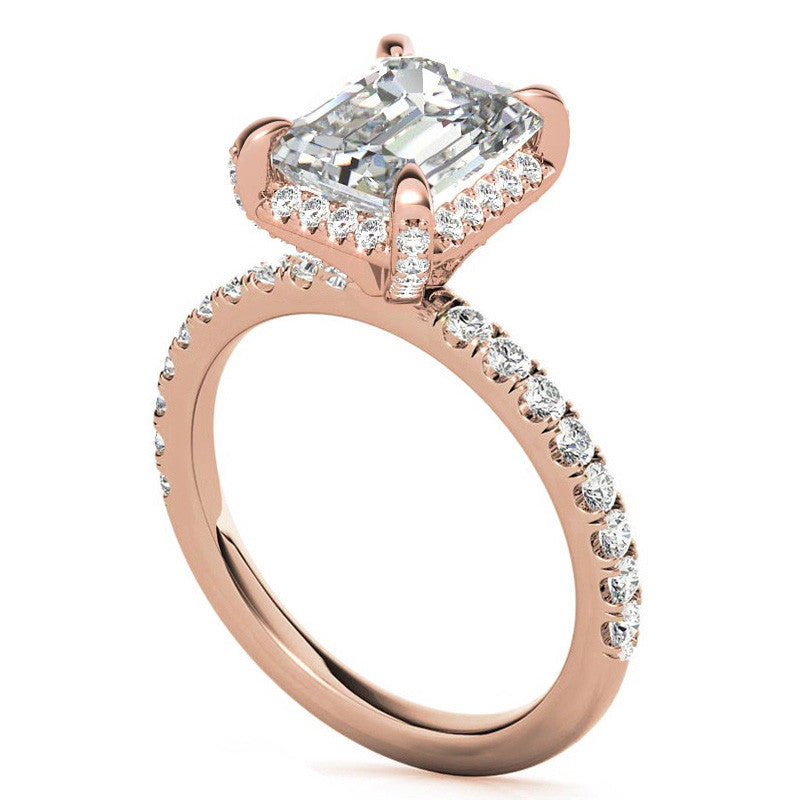 Radiant/Emerald Moissanite Petite Pave Style Engagement Ring