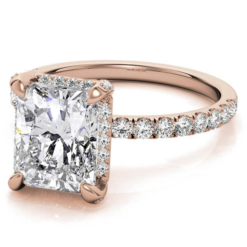Radiant/Emerald Moissanite Petite Pave Style Engagement Ring