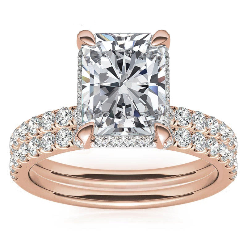 Radiant/Emerald Moissanite Petite Pave Style Engagement Ring