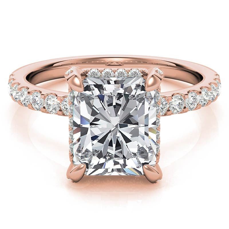 Radiant/Emerald Moissanite Petite Pave Style Engagement Ring
