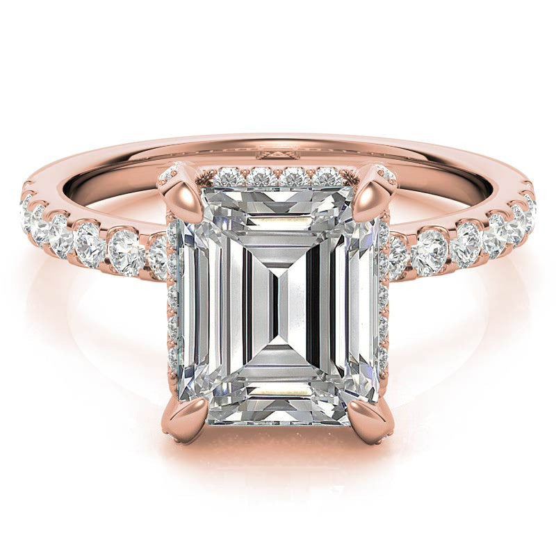 Radiant/Emerald Moissanite Petite Pave Style Engagement Ring