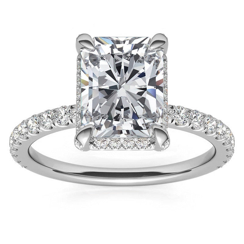 Radiant/Emerald Moissanite Petite Pave Style Engagement Ring