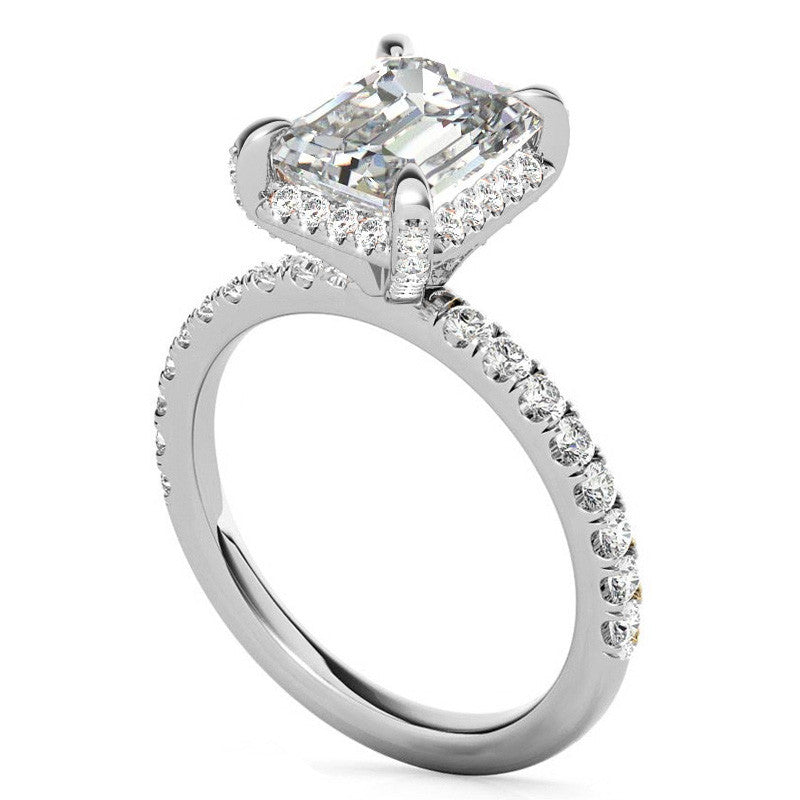 Radiant/Emerald Moissanite Petite Pave Style Engagement Ring