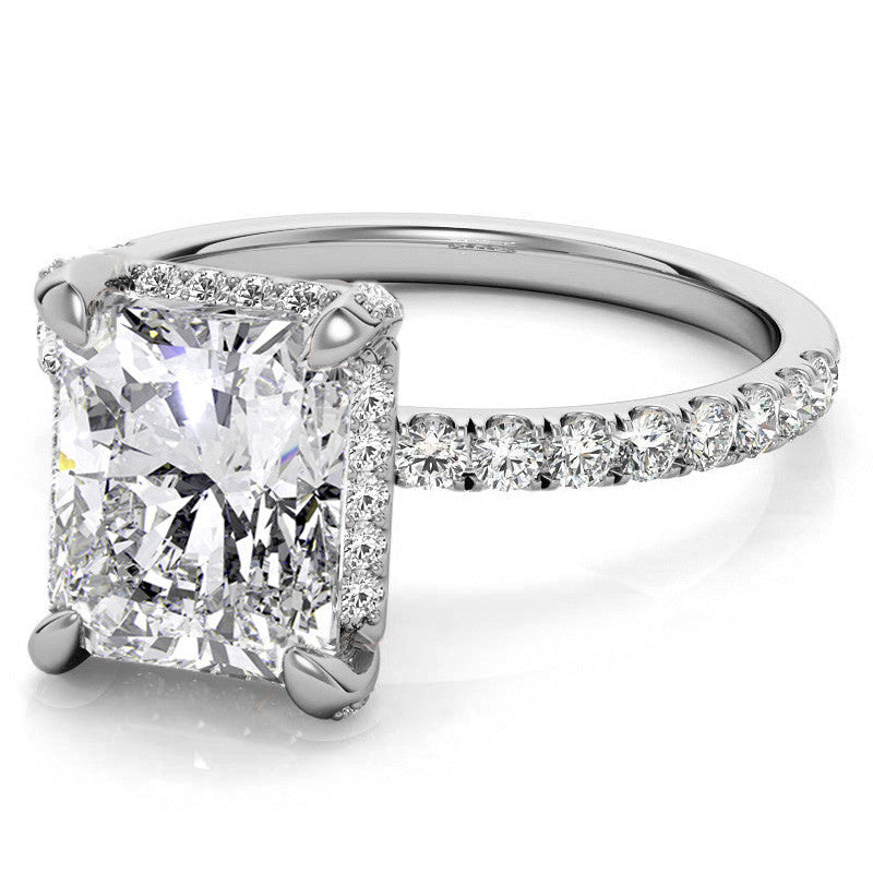 Radiant/Emerald Moissanite Petite Pave Style Engagement Ring